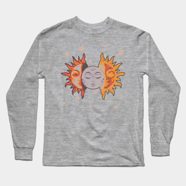 Star child of the moon and sun (matte greyish green bg, matte 2 version) Long Sleeve T-Shirt by VantaTheArtist